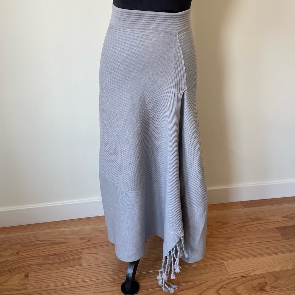Jonathan Simkhai Gray Fog Wool Grace Draped Fringe Crossover Skirt EUC Size XS - Picture 6 of 12
